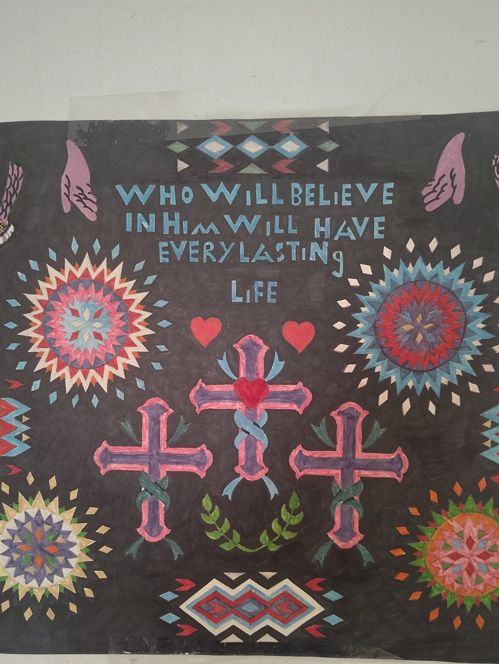 Faith-Inspired Wall Art with Pink & Blue Cross Motif